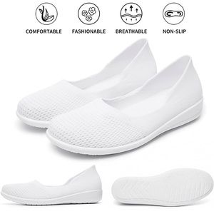 Comfortable all white slip ons. Great for temple shoes or other specific needs.